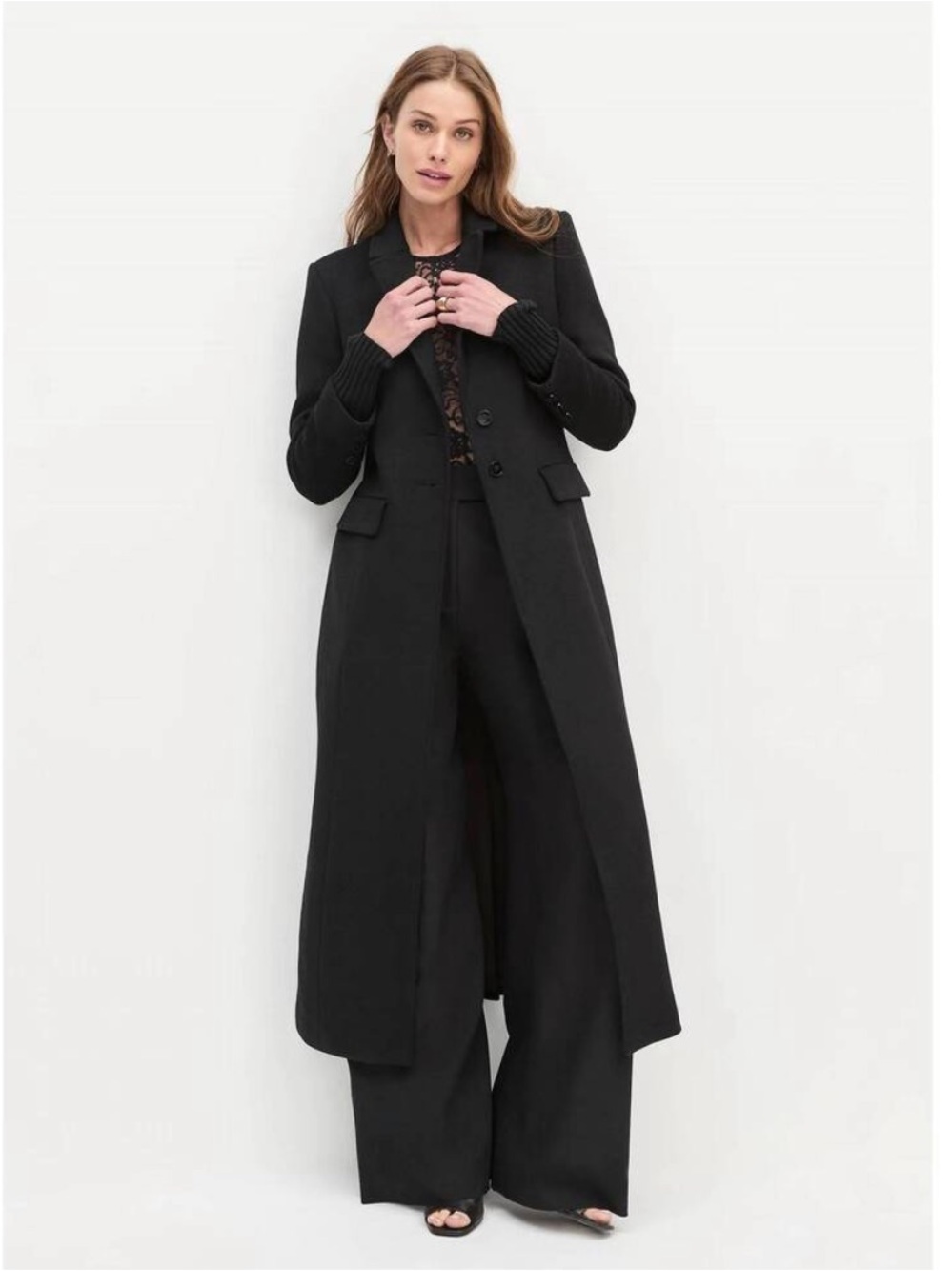 FAVORITE DAUGHTER The City Coat Wool Cashmere Tailored Longline Blazer black L